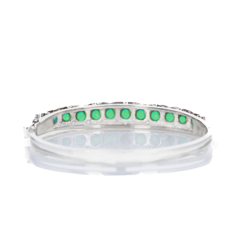 14K White Gold Cabochon Turquoise Diamond Bangle - Queen May