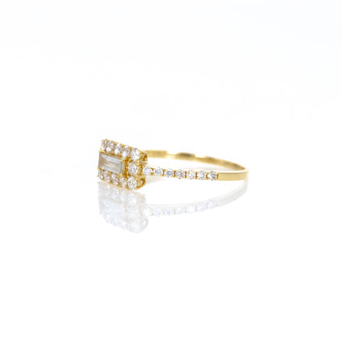 18K Yellow Gold 0.35 Carat Baguette Diamond East-West Halo Ring - Queen May