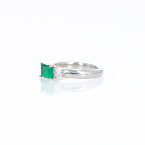 Platinum 0.71 Carat Emerald Diamond Three Stone Ring - Queen May