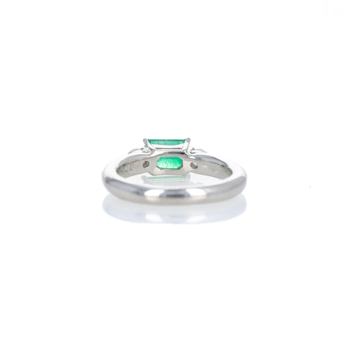 Platinum 0.71 Carat Emerald Diamond Three Stone Ring - Queen May