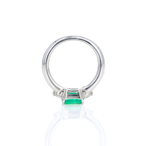 Platinum 0.71 Carat Emerald Diamond Three Stone Ring - Queen May