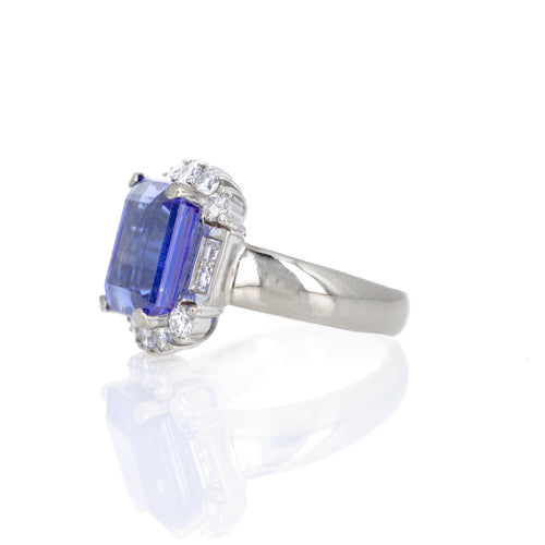 18K White Gold 6.48 Carat Tanzanite Diamond Halo Ring - Queen May