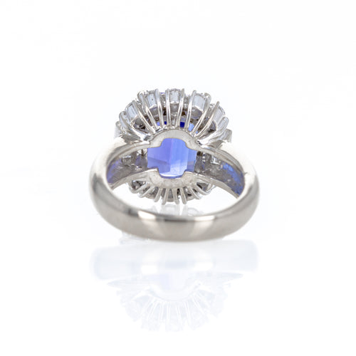 18K White Gold 6.48 Carat Tanzanite Diamond Halo Ring - Queen May