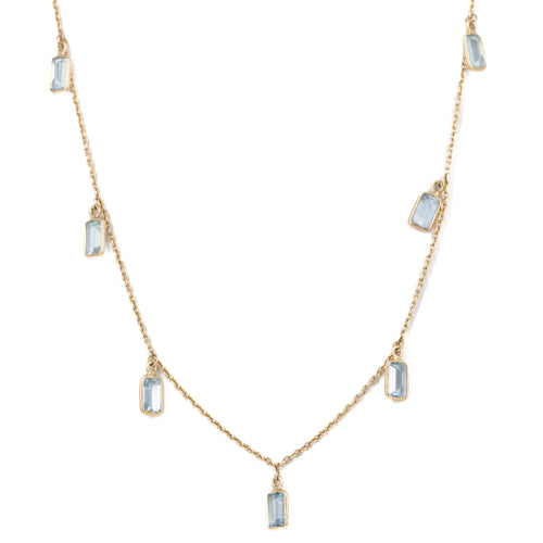 14K Yellow Gold 2.38 Carat Aquamarine Bezel Station Necklace - Queen May