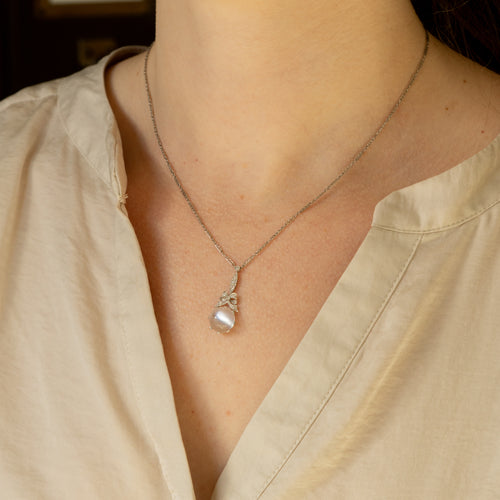 Art Deco Moonstone Diamond Lavalier Pendant Necklace - Queen May
