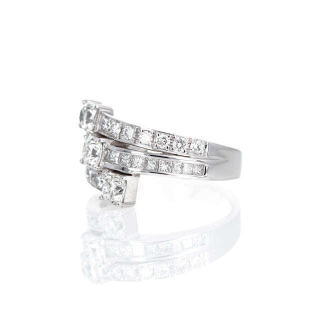 18K White Gold 1.93 Carat Diamond Cushion Triple Wrap Ring - Queen May