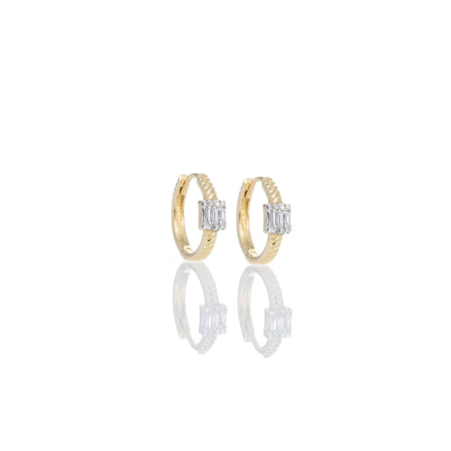 14K Yellow Gold 0.10 Carat Baguette Diamond Huggie Earrings - Queen May