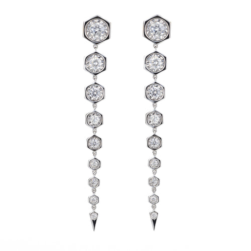 14K White Gold 0.85 Carat Diamond Hexagon Dangle Earrings - Queen May