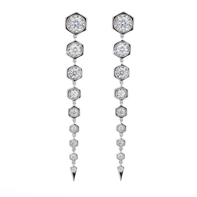 14K White Gold 0.85 Carat Diamond Hexagon Dangle Earrings - Queen May