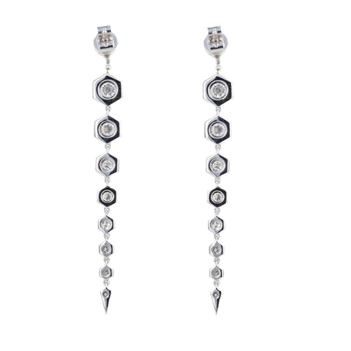 14K White Gold 0.85 Carat Diamond Hexagon Dangle Earrings - Queen May