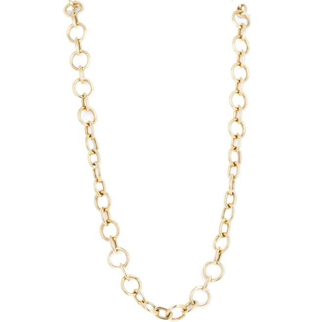 14K Yellow Gold Alternating Circle Link Ring Chain Necklace - Queen May