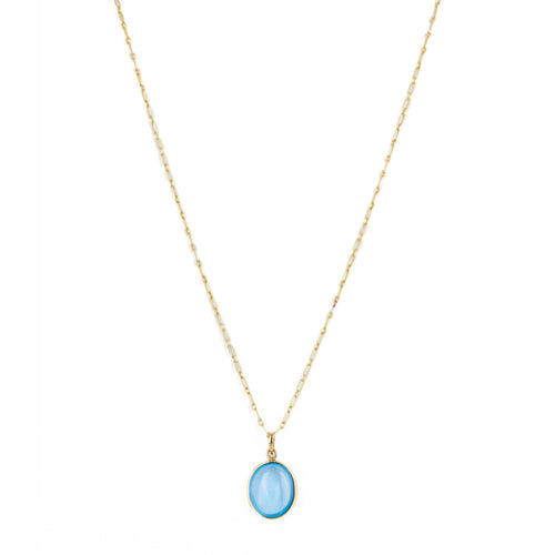 14K Yellow Gold 1.31 Carat Cabochon Swiss Blue Topaz Pendant Necklace - Queen May