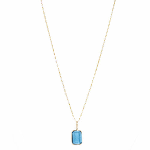 14K Yellow Gold 7.99 Carat Swiss Blue Topaz Engraved Pendant Necklace - Queen May