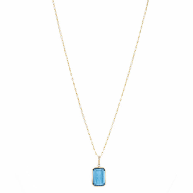 14K Yellow Gold 7.99 Carat Swiss Blue Topaz Engraved Pendant Necklace - Queen May