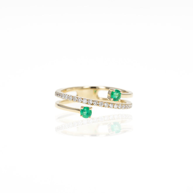 14K Yellow Gold Emerald Diamond Wrap Ring - Queen May