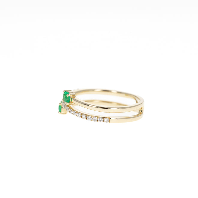 14K Yellow Gold Emerald Diamond Wrap Ring - Queen May