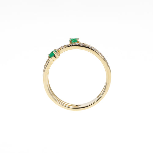 14K Yellow Gold Emerald Diamond Wrap Ring - Queen May