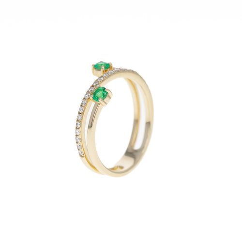 14K Yellow Gold Emerald Diamond Wrap Ring - Queen May