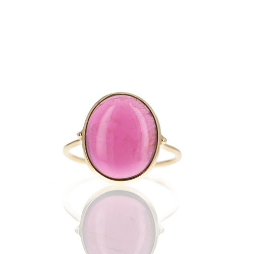 14K Yellow Gold 5.29 Carats Cabochon Pink Tourmaline Bezel Ring - Queen May