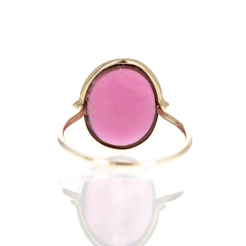 14K Yellow Gold 5.29 Carats Cabochon Pink Tourmaline Bezel Ring - Queen May