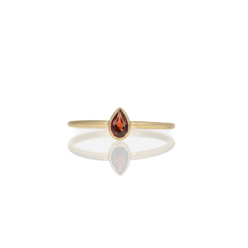 14K Yellow Gold 0.28 Carat Garnet Bezel Brushed Ring - Queen May