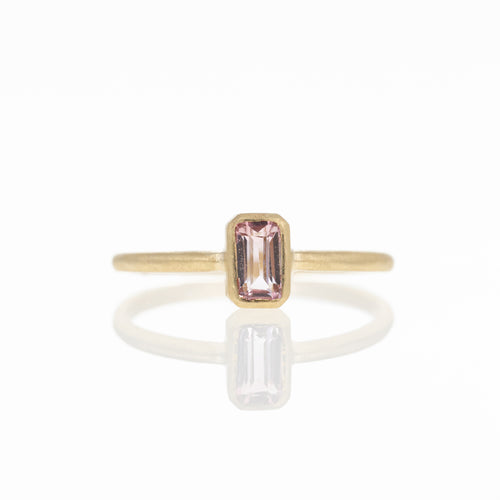 14K Yellow Gold 0.36 Carat Pink Tourmaline Bezel Brushed Ring - Queen May