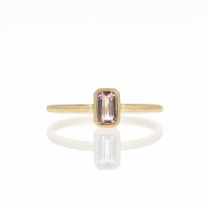 14K Yellow Gold 0.36 Carat Pink Tourmaline Bezel Brushed Ring - Queen May