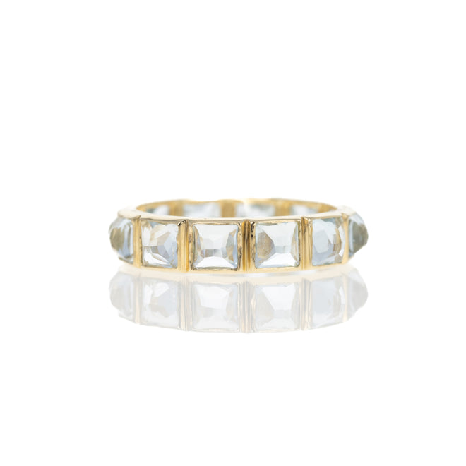 14K Yellow Gold 3.32 Carat Aquamarine Eternity Band - Queen May