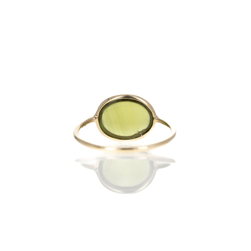 14K Yellow Gold 3.47 Carats Cabochon Green Tourmaline Bezel Ring - Queen May