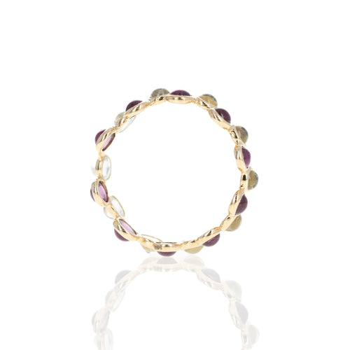 14K Yellow Gold Rhodolite Garnet Garnet and White Topaz Bezel Bubble Ring - Queen May