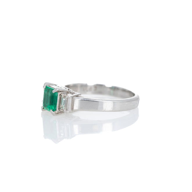 Platinum 0.63 Carat Emerald Diamond Three Stone Ring - Queen May