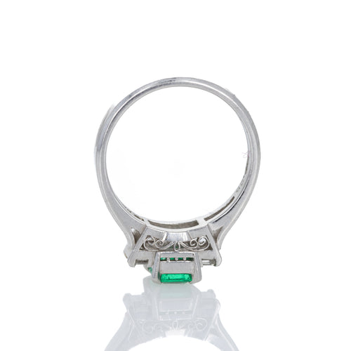 Platinum 0.63 Carat Emerald Diamond Three Stone Ring - Queen May