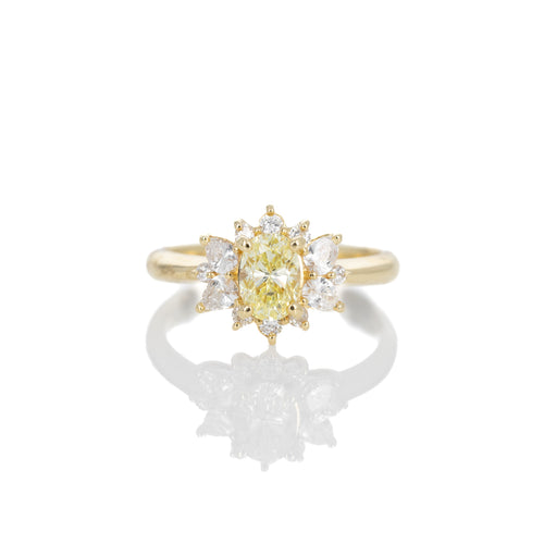 18K Yellow Gold 0.72 Carat Fancy Yellow Diamond Floral Engagement Ring - Queen May