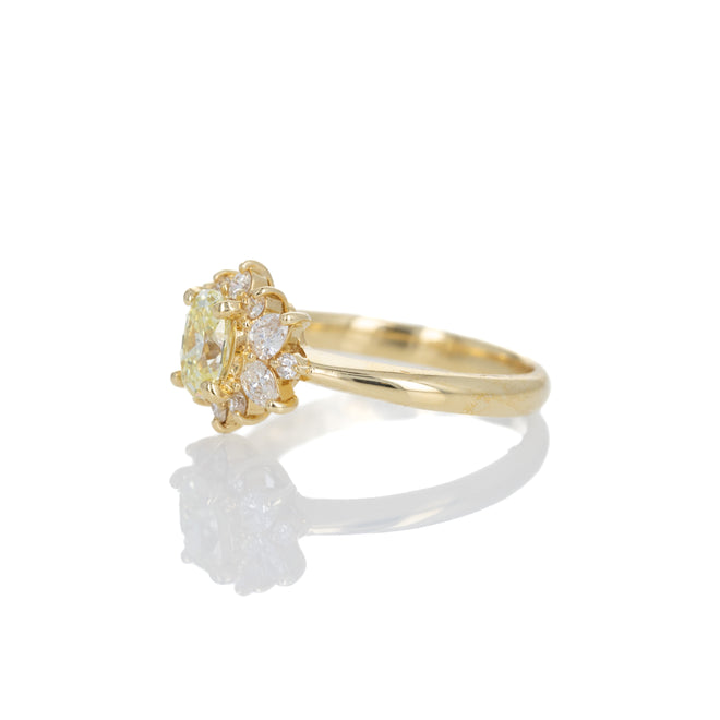 18K Yellow Gold 0.72 Carat Fancy Yellow Diamond Floral Engagement Ring - Queen May