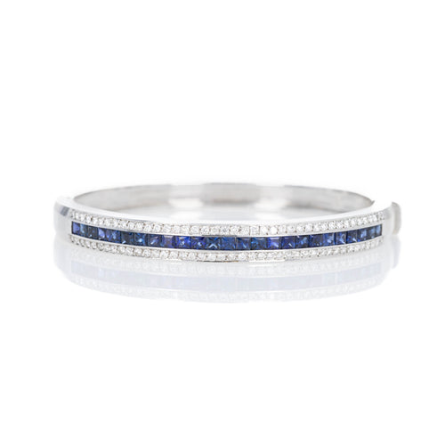 18K White Gold 3 Carat Sapphire Diamond Bangle - Queen May