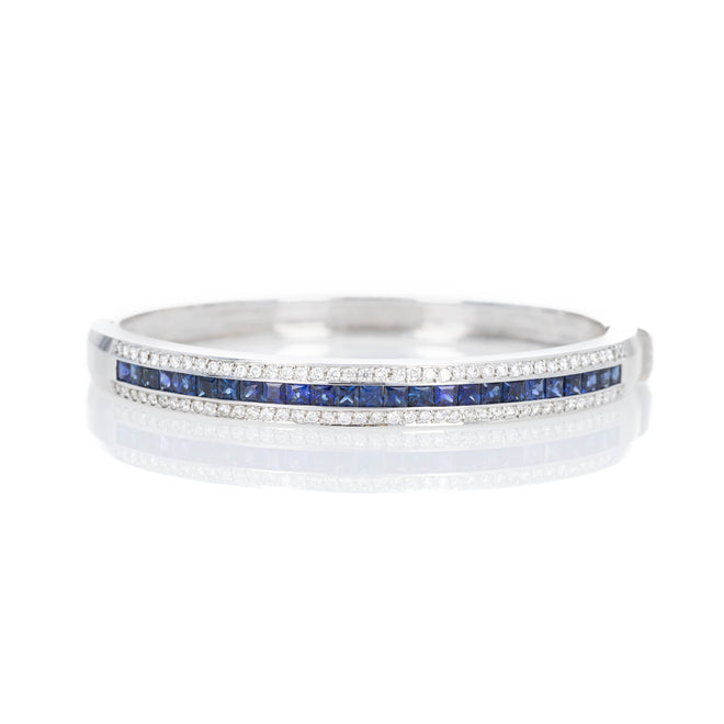 18K White Gold 3 Carat Sapphire Diamond Bangle - Queen May