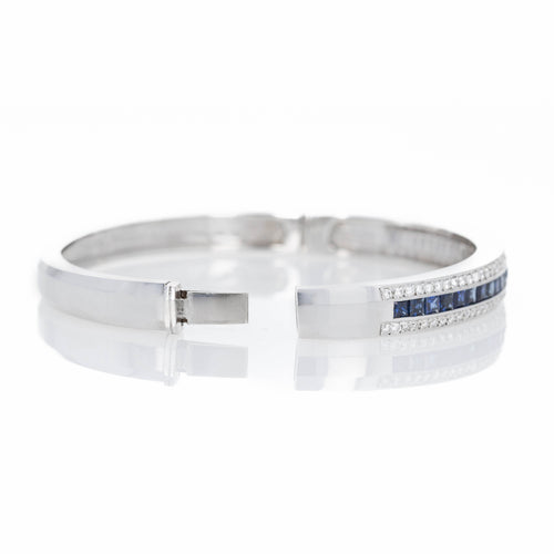 18K White Gold 3 Carat Sapphire Diamond Bangle - Queen May