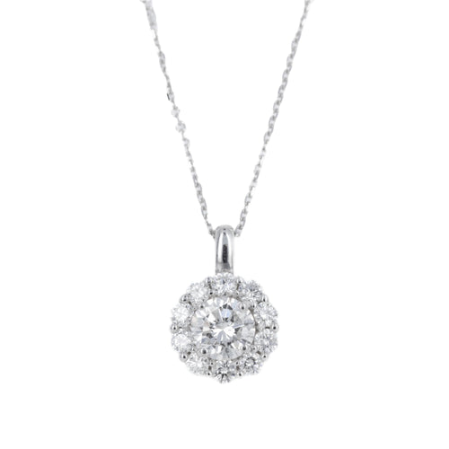 14K White Gold 1.65 Carat Round Diamond Halo Pendant Necklace - Queen May