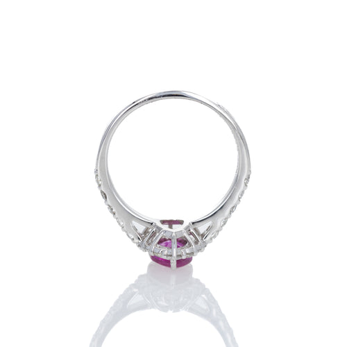 Platinum 1 Carat Pear Burma Ruby Diamond Halo Ring - Queen May