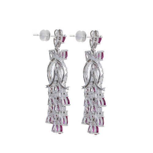 18K White Gold Natural Ruby Diamond Chandelier Drop Earrings - Queen May