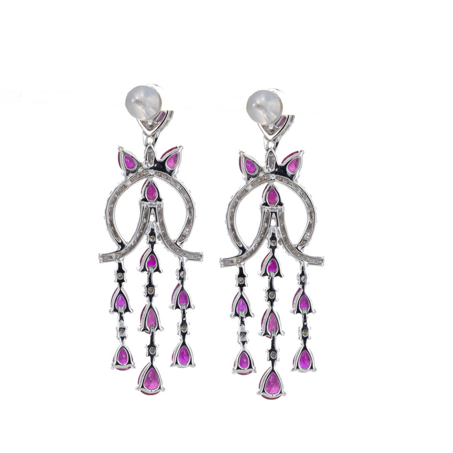 18K White Gold Natural Ruby Diamond Chandelier Drop Earrings - Queen May