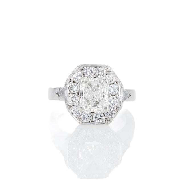 1.57 Carat Radiant Diamond Halo Trillion Engagement Ring - Queen May