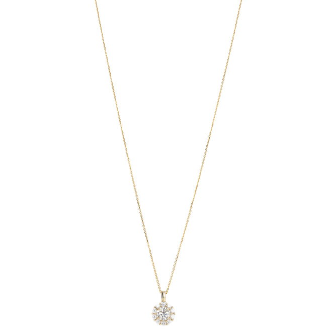 14K Yellow Gold 1.65 Carat Round Diamond Halo Pendant Necklace - Queen May