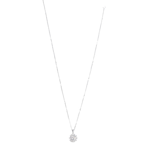 14K White Gold 1.65 Carat Round Diamond Halo Pendant Necklace - Queen May