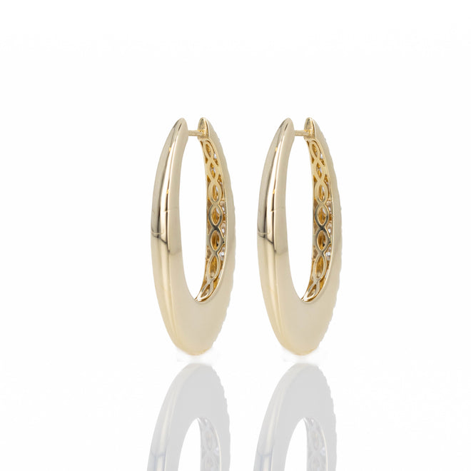 14K Yellow Gold 1.10 Carat Wide Chunky Oval Hoop Earrings - Queen May