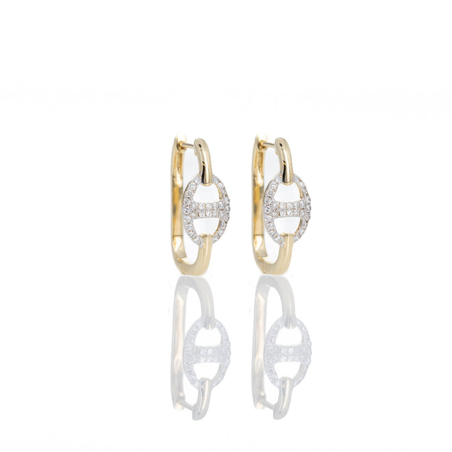 14K Yellow Gold 0.23 Carat Diamond Mariner Link Hoop Earrings - Queen May