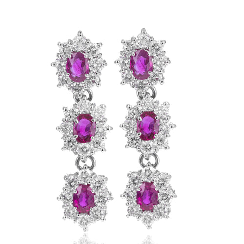 14K White Gold 1.26 Carat Ruby Diamond Halo Drop Earrings - Queen May