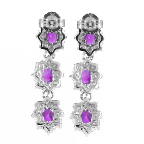 14K White Gold 1.26 Carat Ruby Diamond Halo Drop Earrings - Queen May