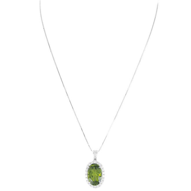 Platinum 10.35 Carat Peridot Diamond Halo Pendant Necklace - Queen May