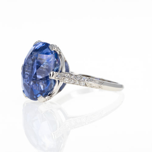 Art Deco Marcus & Co. Platinum 12 Carat No Heat Sapphire Diamond Ring - Queen May